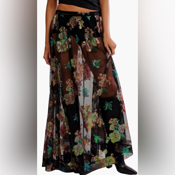 Free People Dresses & Skirts - Fioritura Sequin Floral Sheer Maxi
